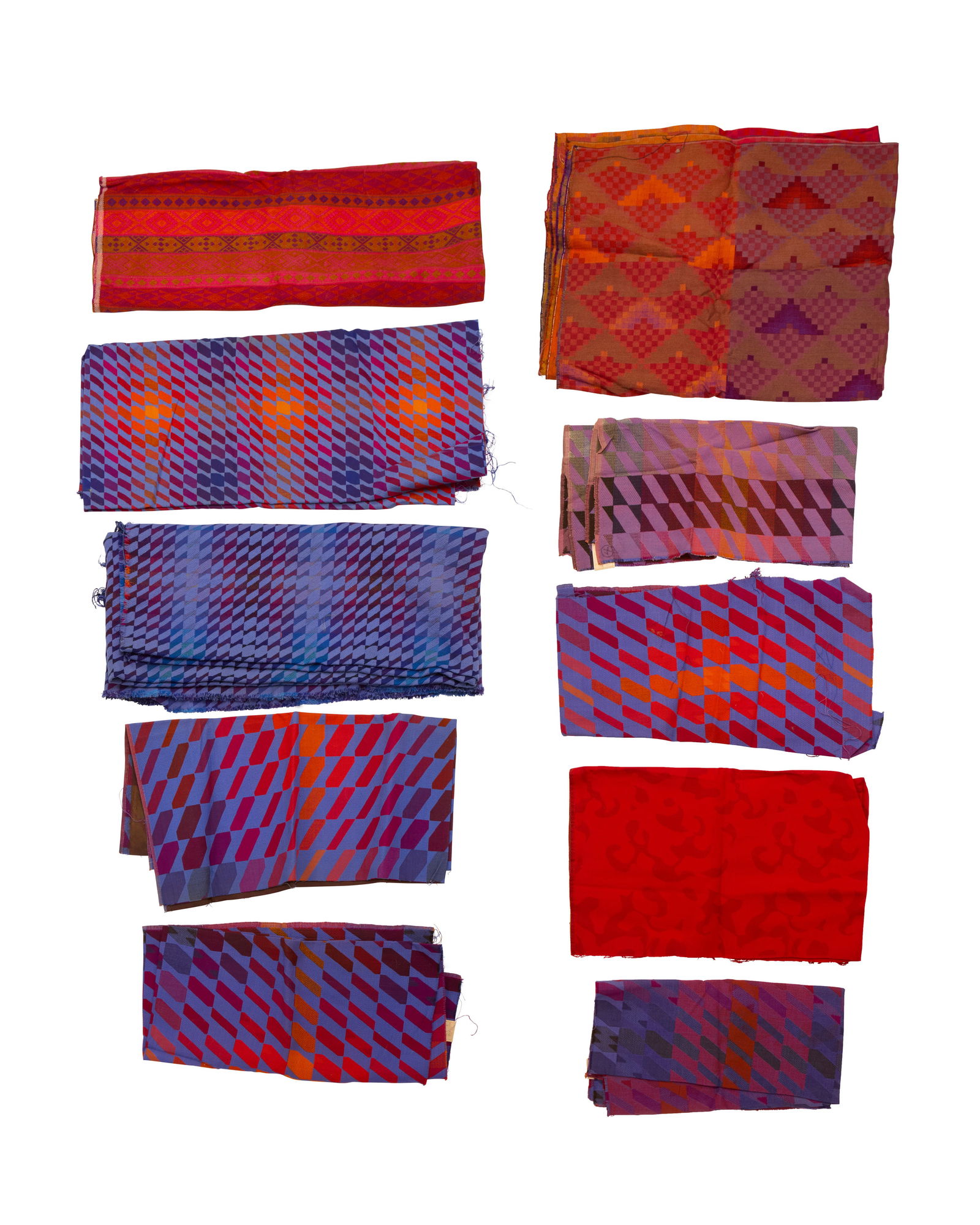 A group of Mario Armond Zamparelli and Company for Hughes Airwest Boeing 727-200 interior fabrics: A group of Mario Armond Zamparelli and Company for Hughes Airwest Boeing 727-200 interior fabricsCirca 1970sFive samples with Orinoka Mills paper labels; one with multiple Collins and Aikman Transport