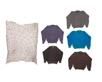 A group of Alpaca wool tricot sweaters size S and a luxury "Spiderweb" scarf