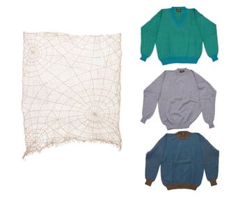 A group of Alpaca wool tricot sweaters size L and a luxury "Spiderweb" scarf