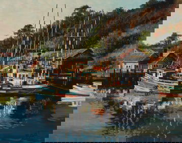 Filastro Mottola (1915-2008), "Fishing Boats on Noyo Bay"