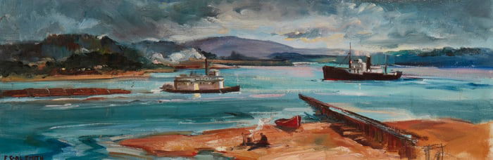 Frederick Carl Smith (1868-1955), San Francisco Bay, Oil on canvas, 10" H x 30.25" W