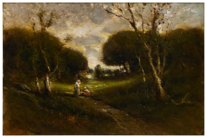 Manuel Valencia (1856-1935), Landscape with two figures on a path