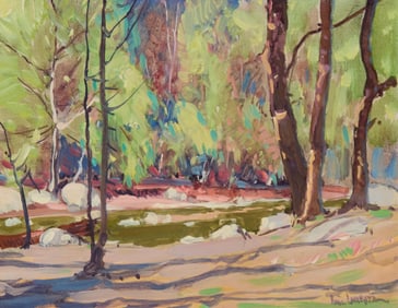 Paul Lauritz (1889-1975), Stream through a forest interior
