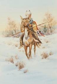 Howard Rees (b. 1941), Native American on horseback in the snow