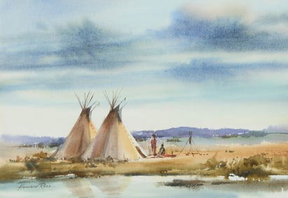 Howard Rees (b. 1941), Landscape with teepees