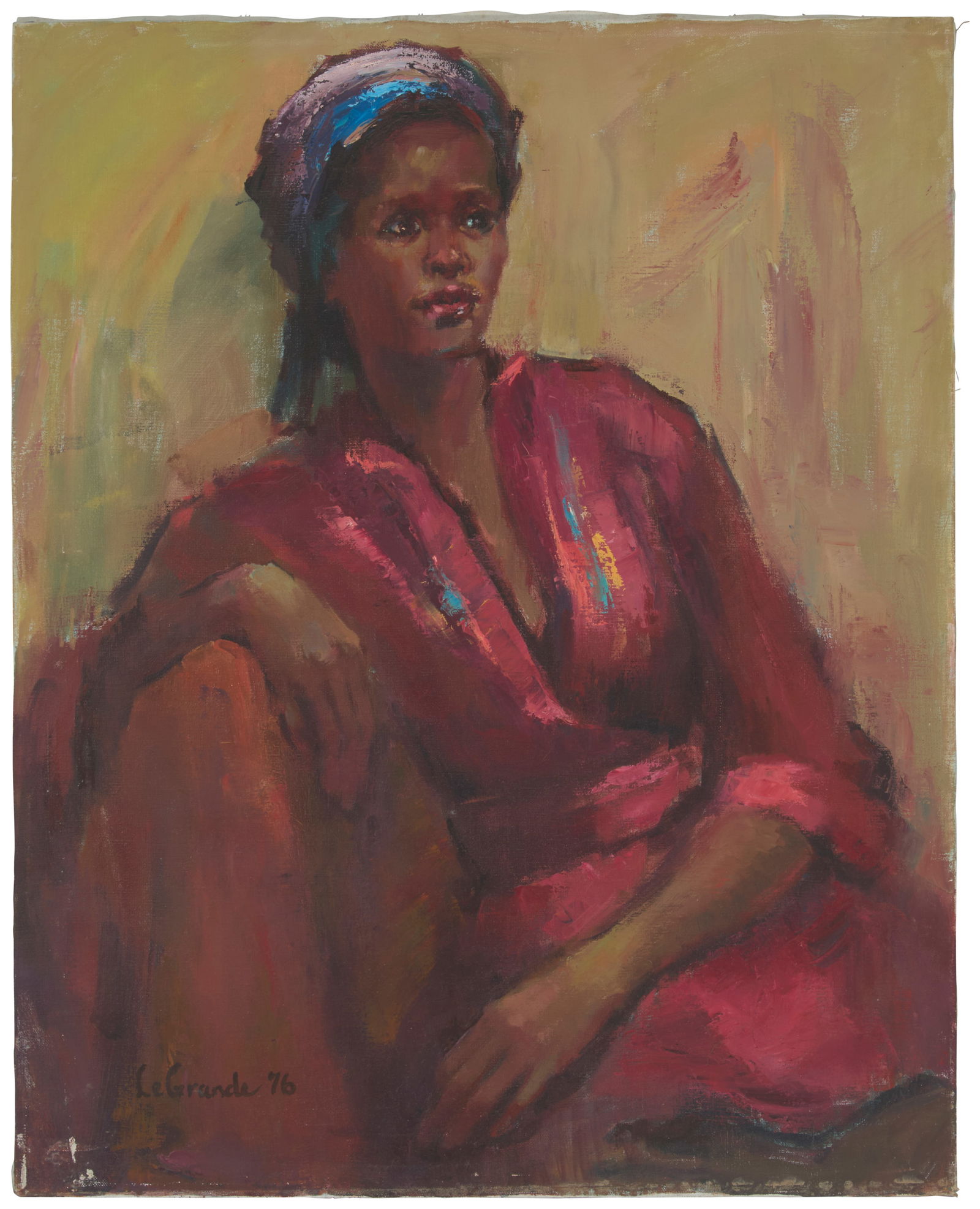 Patricia LeGrande (1941-2024), Portrait of a seated woman, 1976: Patricia LeGrande(1941-2024)Portrait of a seated woman, 1976Oil on canvasSigned and dated lower left: LeGrande 7630" H x 24" W Provenance:The Estate of Sergei Bongart