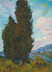 Paul Saltarelli (1955-2019), "Cypress in a Landscape," after Vincent Van Gogh, 1998