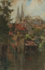 Francis Hopkinson Smith (1838-1915), Chartres Cathedral from across the L'Eure River