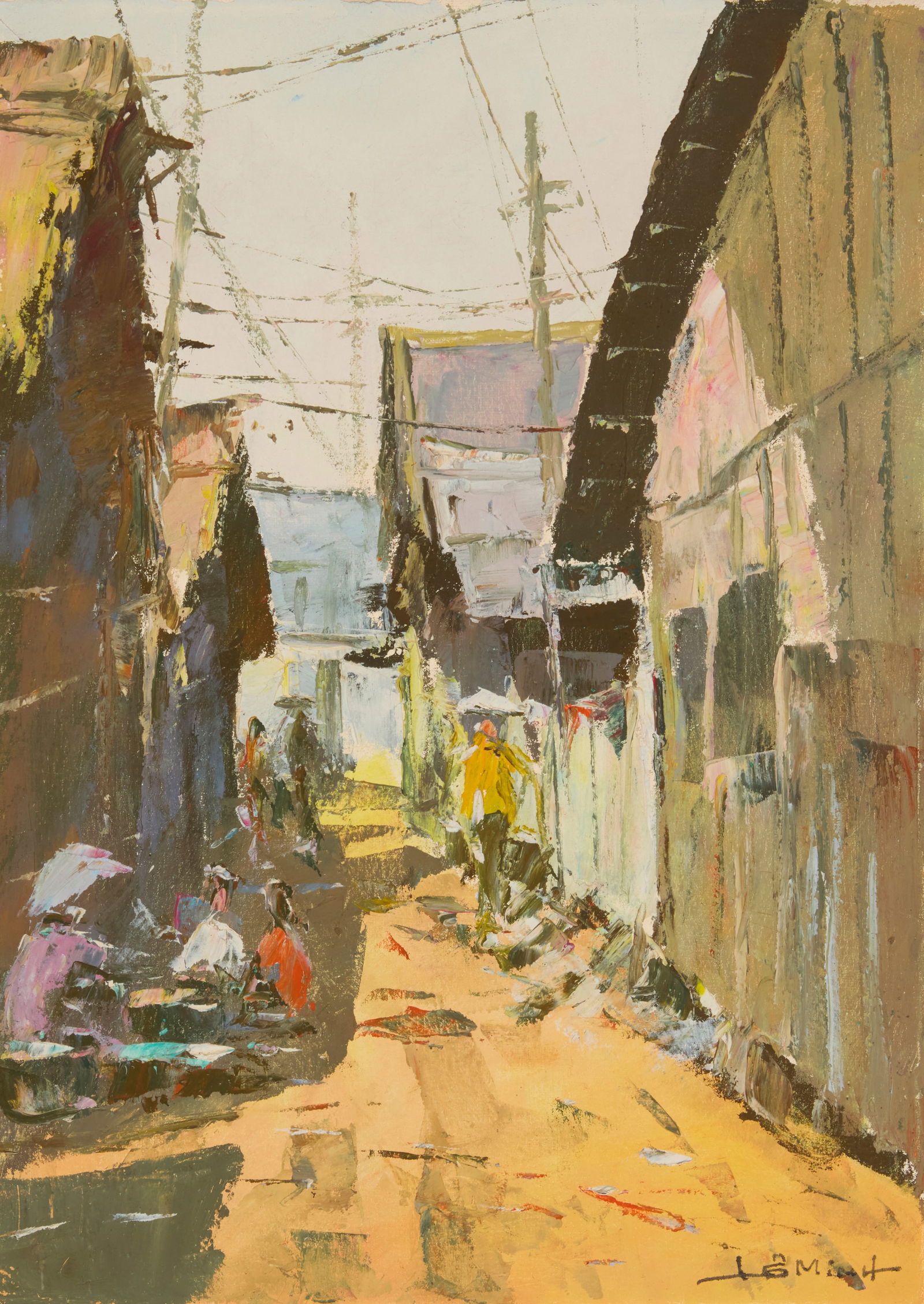L? Minh (b. 1937), Vietnamese street scene: L? Minh(b. 1937)Vietnamese street sceneOil on canvasSigned lower right: L? Minh18.25" H x 13" W