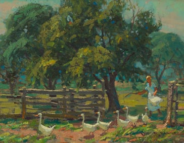 Leo B. Blake (1887-1976), Woman feeding ducks