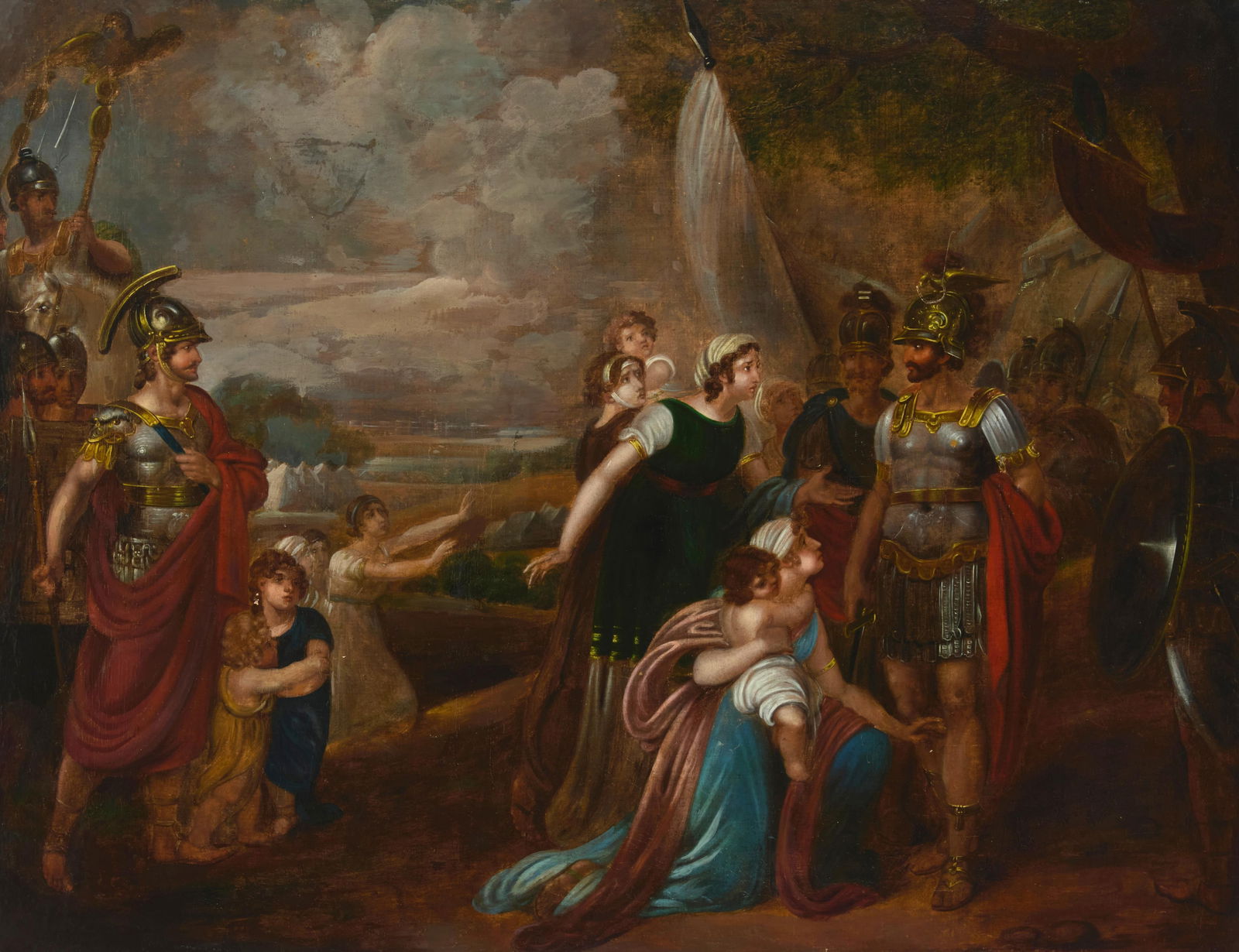 After Henry Singleton (1766-1839), "Paix signee entre Romulus, Roi de Rome et Tatius, Roi des Cures": After Henry Singleton(1766-1839)"Paix signee entre Romulus, Roi de Rome et Tatius, Roi des Cures"Oil on canvas laid to MasoniteUnsigned31" H x 40.5" W