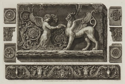 Giovanni Battista Piranesi (1720-1778), "Due Fregi Marmorei e Sei Frammenti Ornamentali (Ville