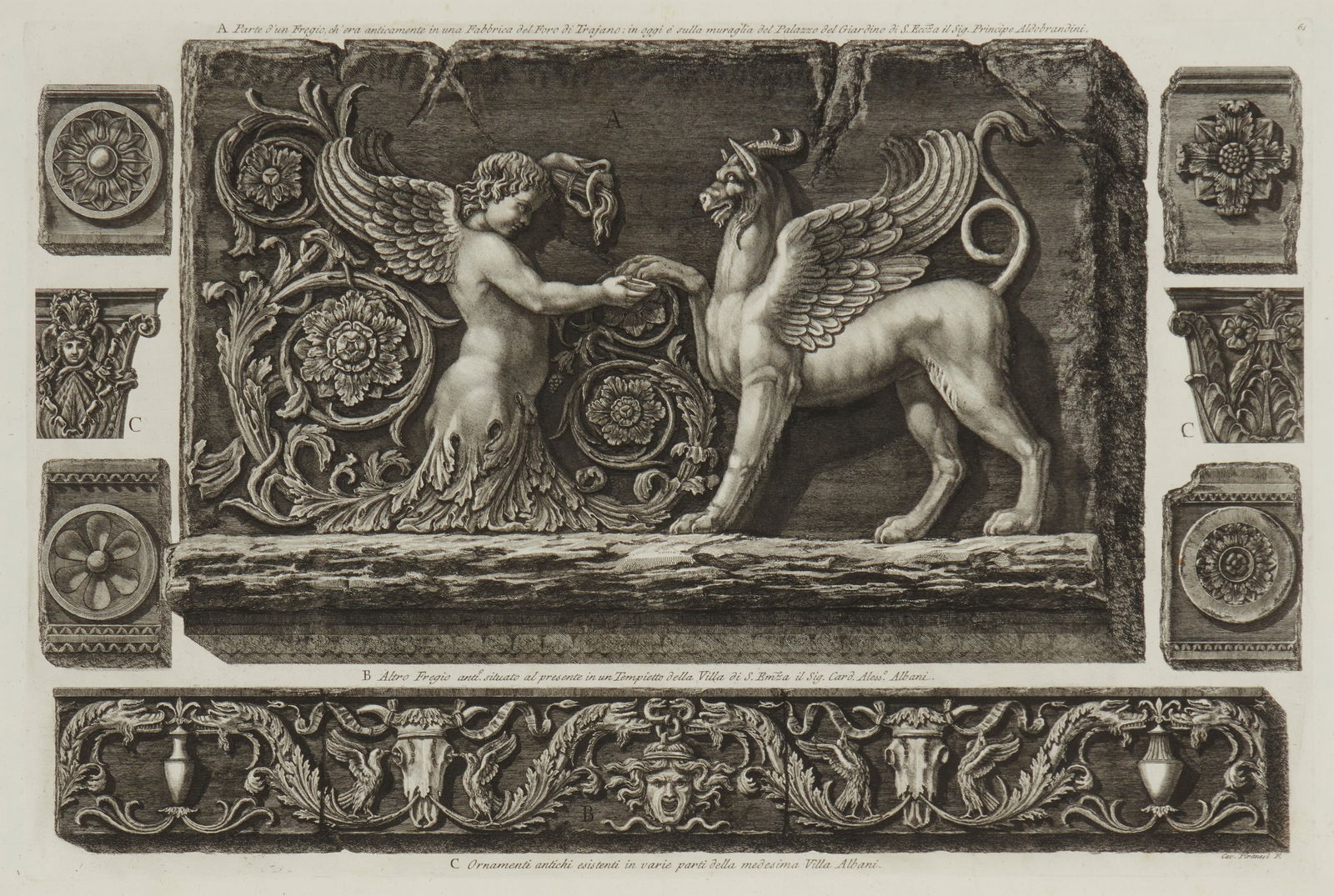 Giovanni Battista Piranesi (1720-1778), "Due Fregi Marmorei e Sei Frammenti Ornamentali (Ville (1 of 6)