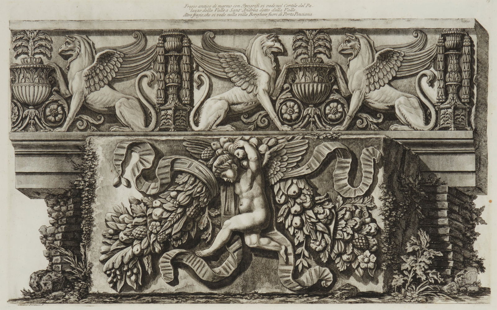 Giovanni Battista Piranesi (1720-1778), "Fregio antico di marmo con Ippogrifi, nel cortile del (1 of 6)
