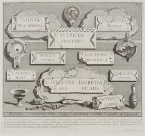 Giovanni Battista Piranesi (1720-1778), "Iscrizioni e Frammenti della Stanza sepolcrale vicina a