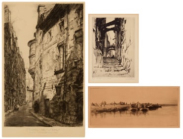 Three etchings by Mortimer Luddington Menpes (1855-1938), Louis Orr (1879-1961), and Alonzo C. Webb
