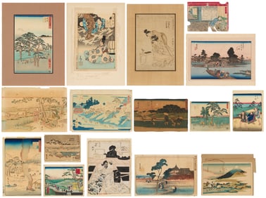 A Study Collection of 16 Japanese Woodcuts by Various Artists
