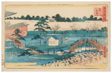 Utagawa Hiroshige II (1826-1869), "The Twin Bridges at Kameido Tenjin," from the "48 Famous Views of