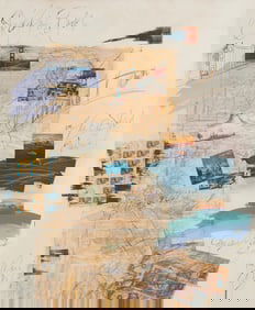 20th Century American School, San Francisco, Mixed media and collage on paper, Sight: 35" H x 29" W