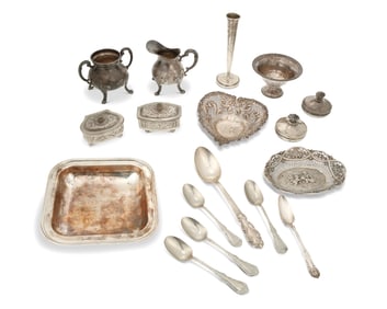 An assorted group of silver items