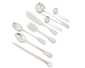 A group of English sterling silver serving utensils