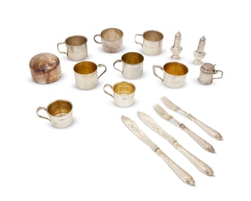 A Continental silver-plated fish service and assorted sterling silver and plated items