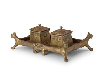 An Austrian Secessionist bronze figural inkwell