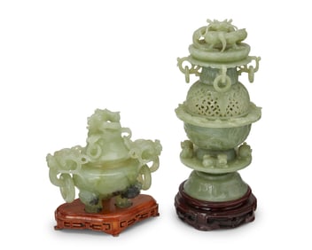Two Chinese carved hardstone censers