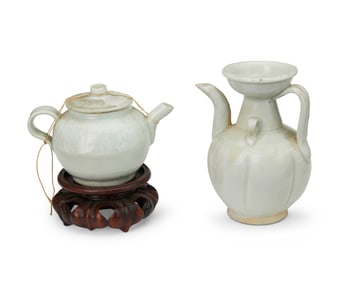 A Chinese yingqing-glazed porcelain pitcher and teapot