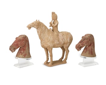 Three Chinese pottery horse figures