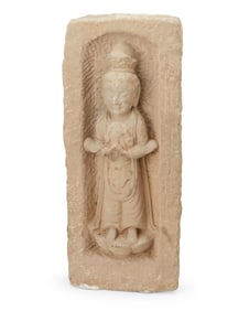 A Chinese carved stone standing Bodhisattva stele