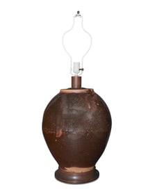 A Japanese glazed stoneware jar converted lamp