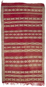 A large North African embroidered woven textile