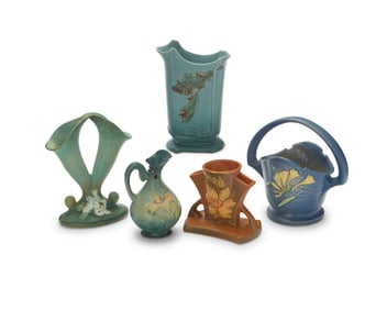 A group of Roseville pottery vases