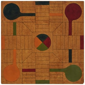 A Folk Art burlwood Parcheesi game board