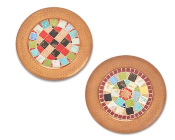 Two Alford Co. hammered copper and mosaic tile plates