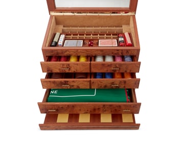 An Agresti briarwood multi-game box