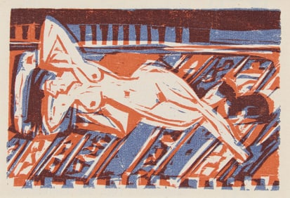 Ernst Ludwig Kirchner (1880-1938), "Reclining Nude with Cat," 1924