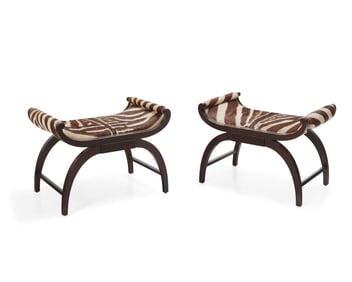 A pair of scroll arm stools