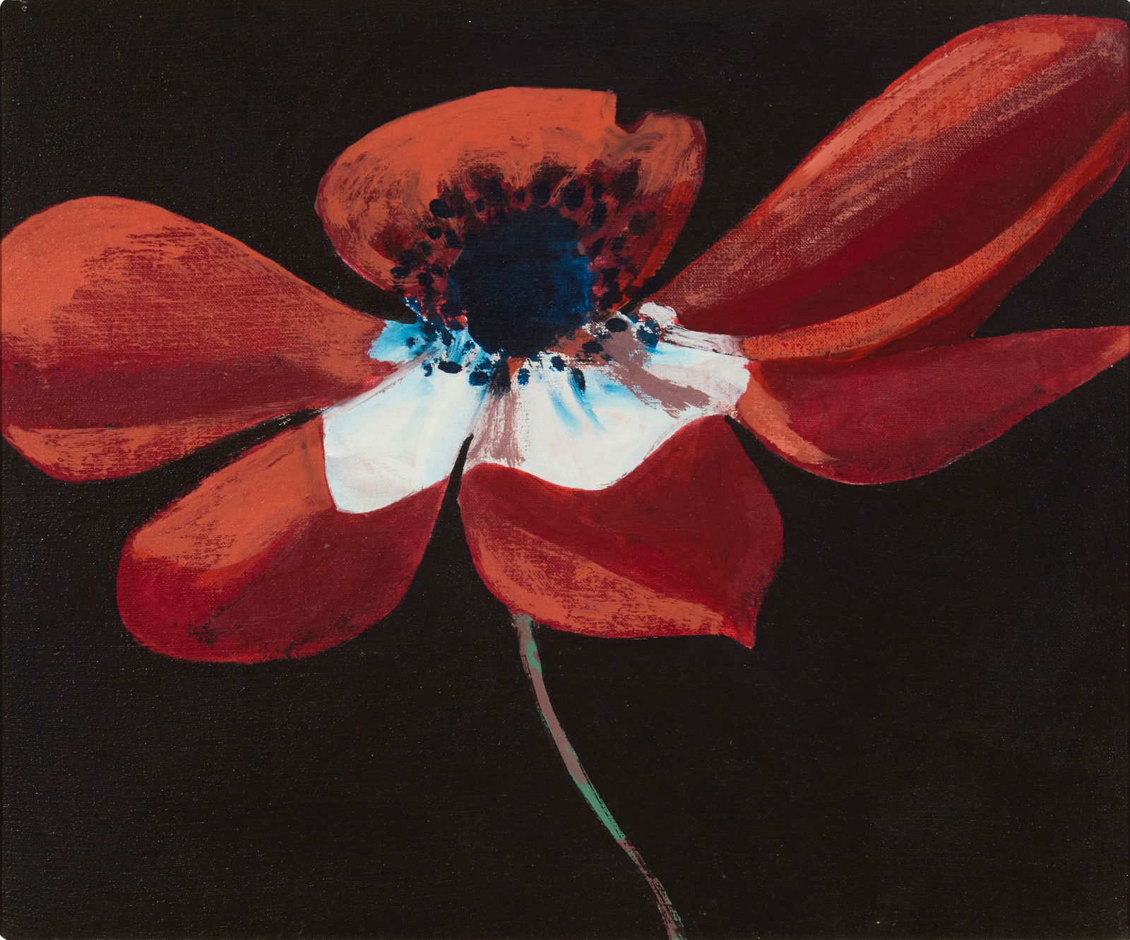 Deanna Forbes (b. 1940), Red flower, 1971: Deanna Forbes(b. 1940)Red flower, 1971Oil on canvasSigned twice and dated, verso: D. Strong / Deanna M Forbes / 3-16-7116.25" H x 19.25" W