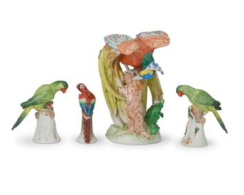 Four Dresden porcelain birds