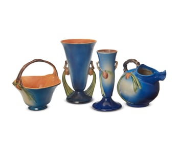 Four Roseville pottery 'Blue Pinecone' vessels