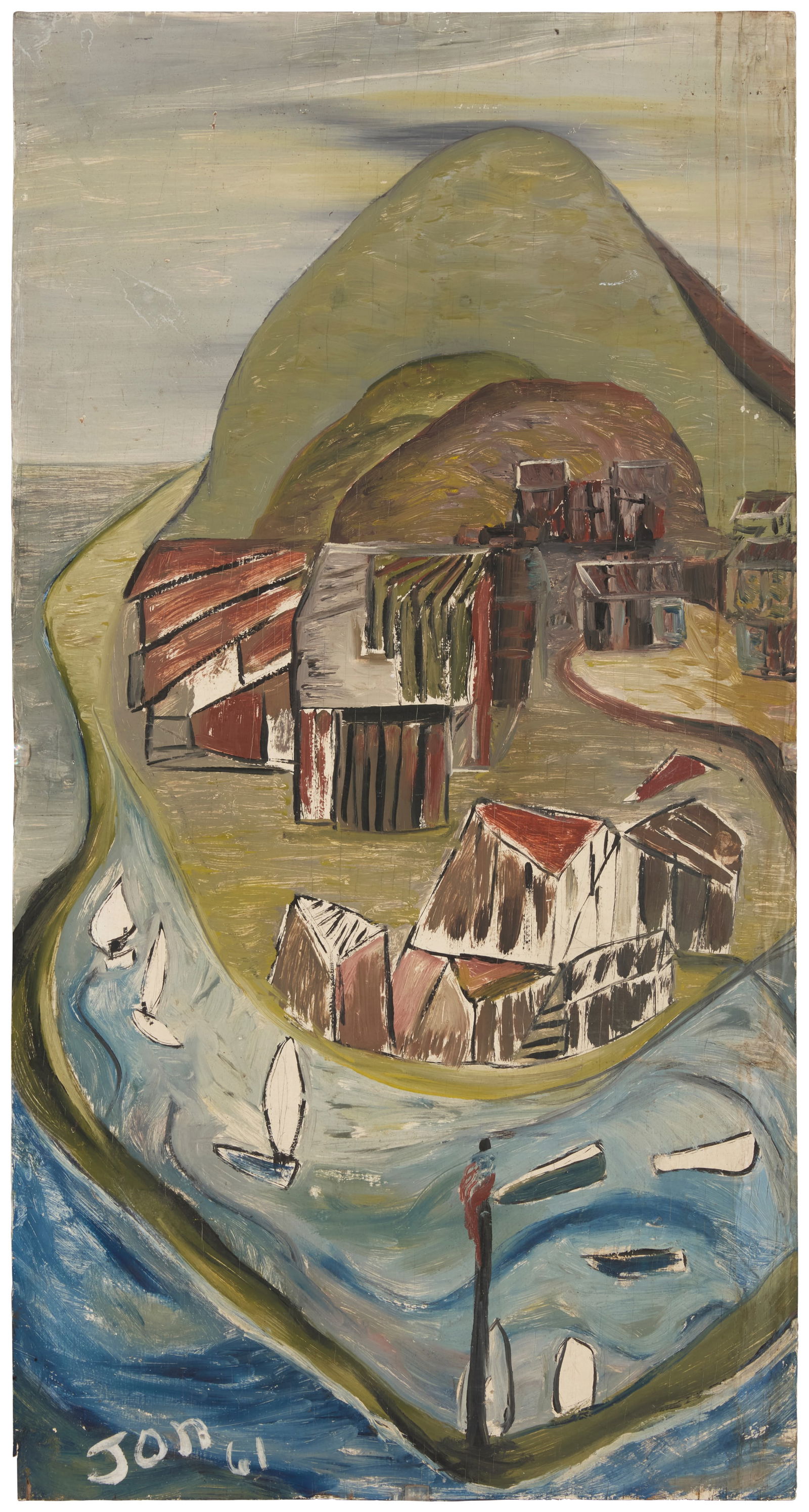Jon Serl (1894-1993), "Marina," 1961: Jon Serl(1894-1993)"Marina," 1961Oil on plywoodSigned and dated lower left: Jon 61; titled and dated "61" (twice) on the verso, inscribed "N11" in another hand on the verso40" H x 20.5" W Proven