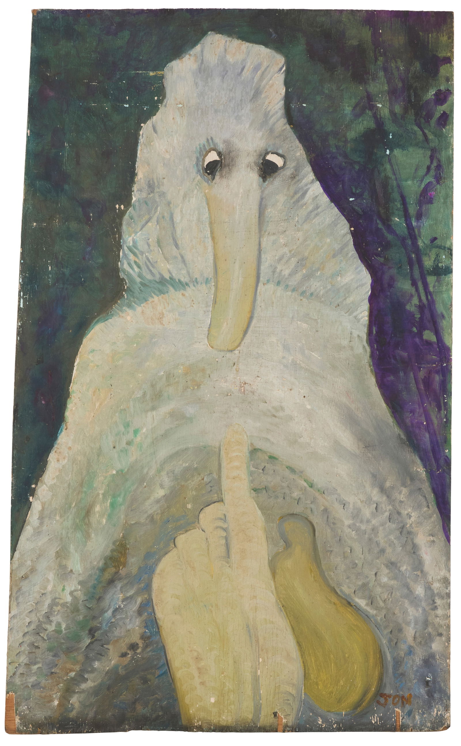Jon Serl (1894-1993), "Young Albatross," 1972: Jon Serl(1894-1993)"Young Albatross," 1972Oil on plywoodSigned lower right: Jon; titled and dated "72" (twice) on the verso, inscribed "N13" in another hand on the verso40" H x 24" W Provenance: