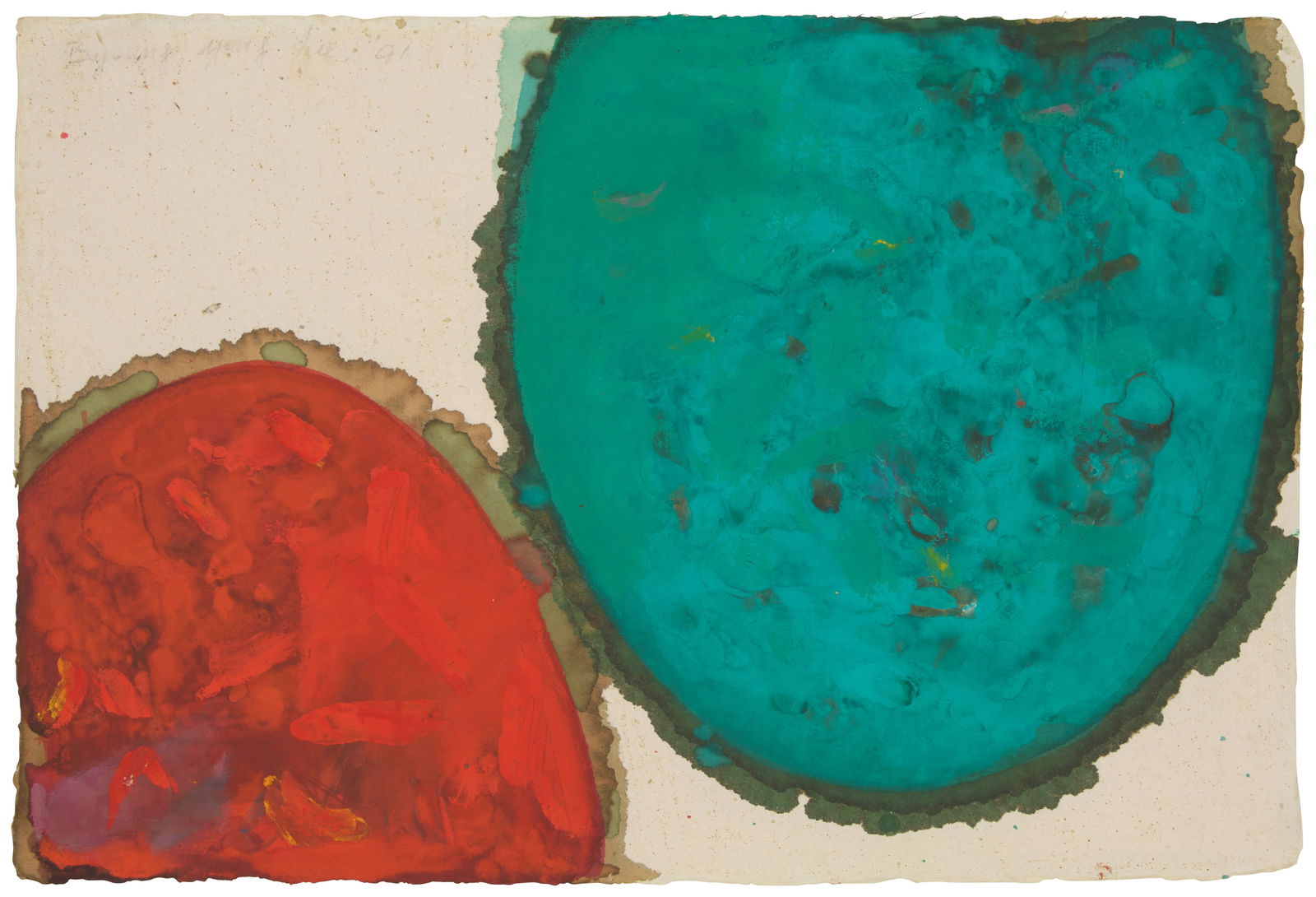 Byoung Yong Lee (1948-2001), "Coral and Teal," 1991: Byoung Yong Lee(1948-2001)"Coral and Teal," 1991Acrylic on handmade paperSigned and dated in pencil, upper left: Byoung Yong Lee 91; titled by reputeSheet: 11.875" H x 17.625" W Other notes: