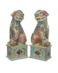 A pair of Chinese glazed ceramic guardian lions