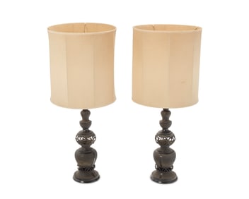 A pair of Chinese brass lamps