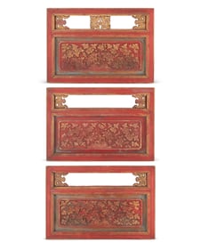 Three Chinese carved wood panels