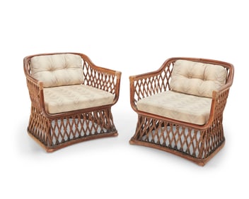 A pair of Contemporary bamboo lounge chairs