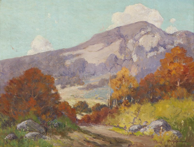 Peter Lanz Hohnstedt (1872-1957 Comfort, TX): Texas Hill Country landscape in autumn, signed lower right: P.L. Hohnstedt, numbered on the stretcher: #490, oil on canvas, 18'' H x 24'' W, est: $1800/2200